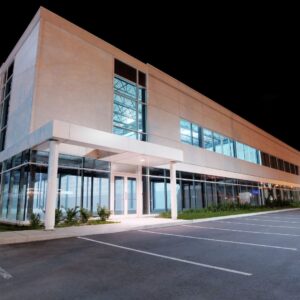 a commercial building at night