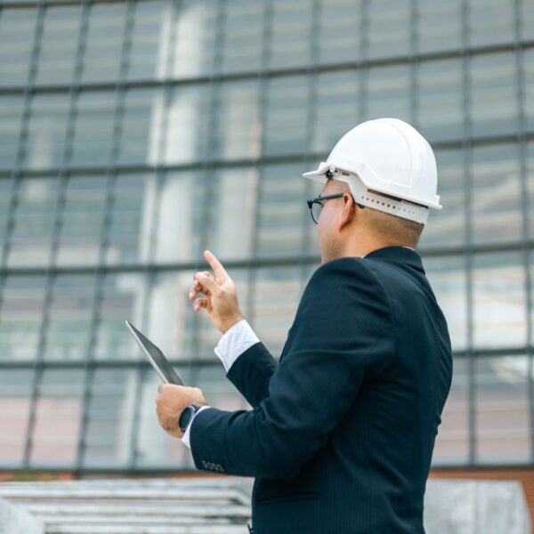 Person inspecting a commerical building