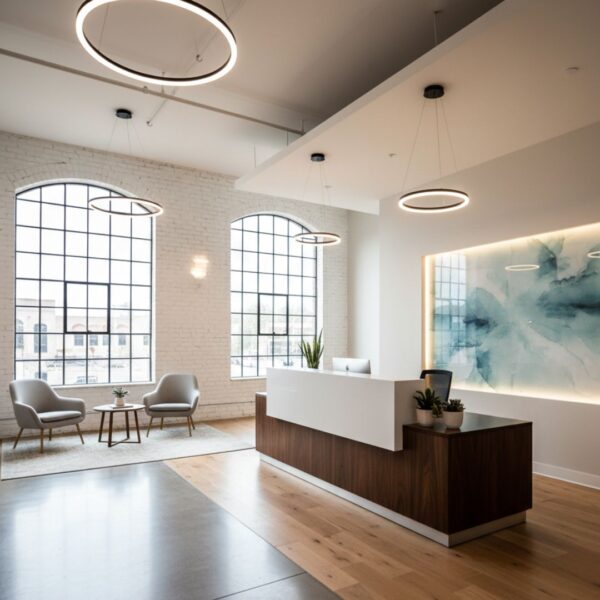 A bright and modern reception area in a commercial property.