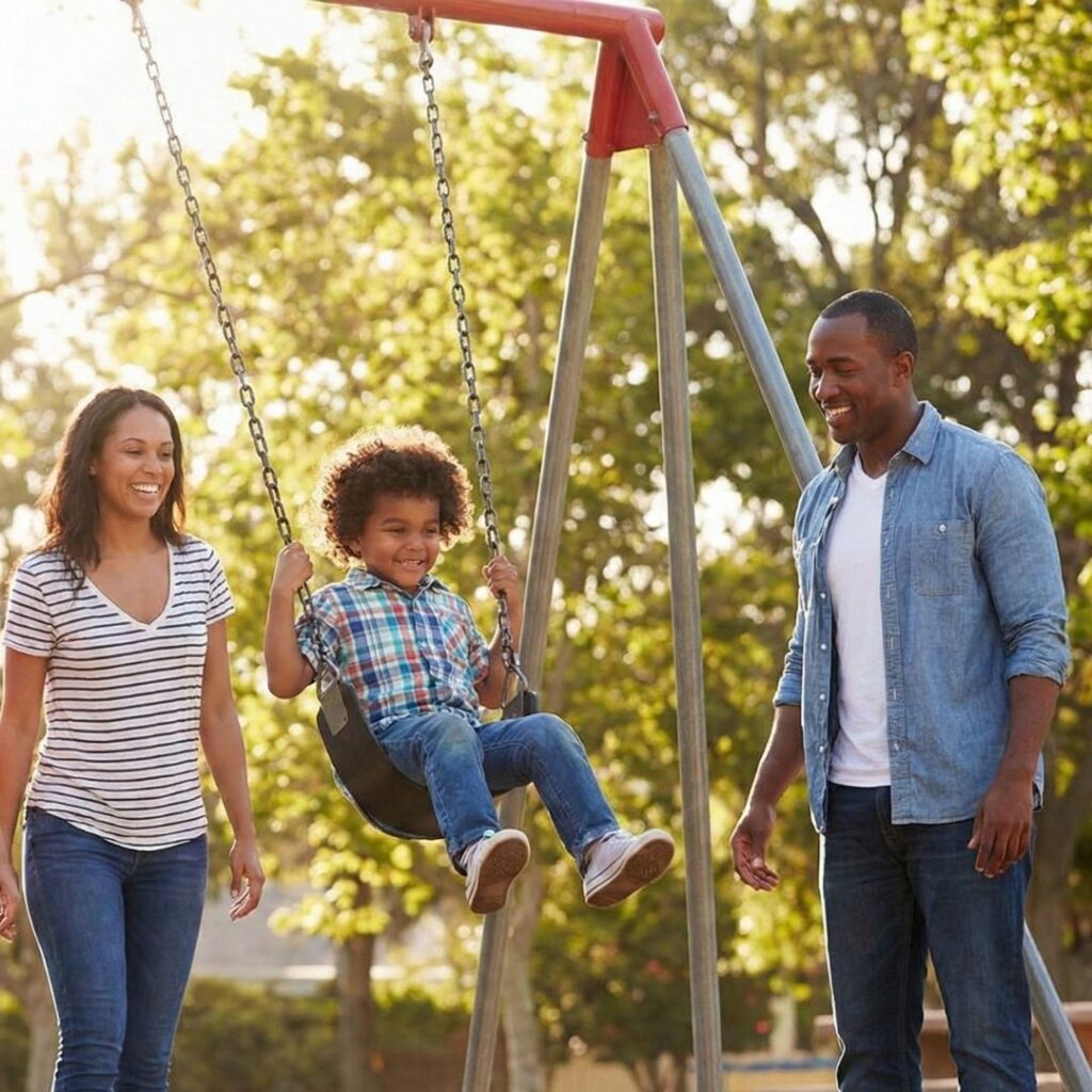 pushing child on the swings