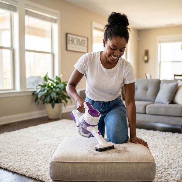 woman vacuuming pet hair